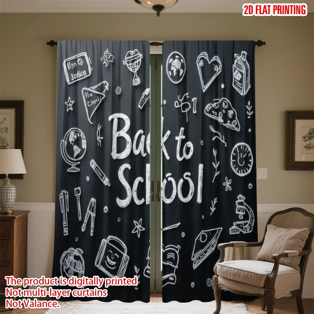 

2D flat printing 2pcs Party Curtain Back to School Blackboard Digital Printed Polyester Drapes Festive Curtains Perfect for Room