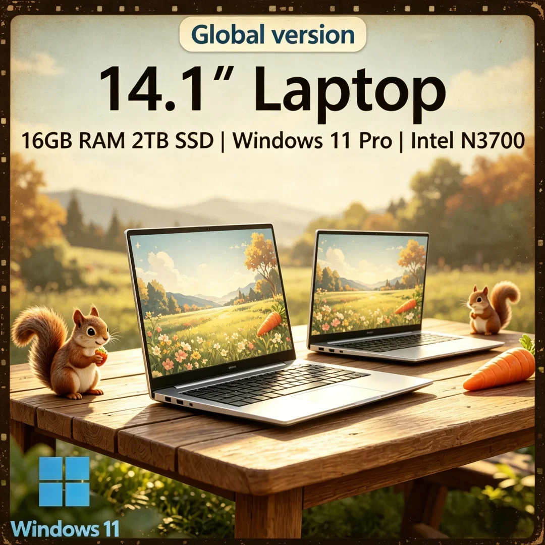 Laptop Ultradelgada 2026 Rarefied Chic de 14.1'' con 16GB de RAM, 2TB SSD, Intel N3700, Pantalla 1080P, Windows 11 Pro, para Juegos Perceptivos