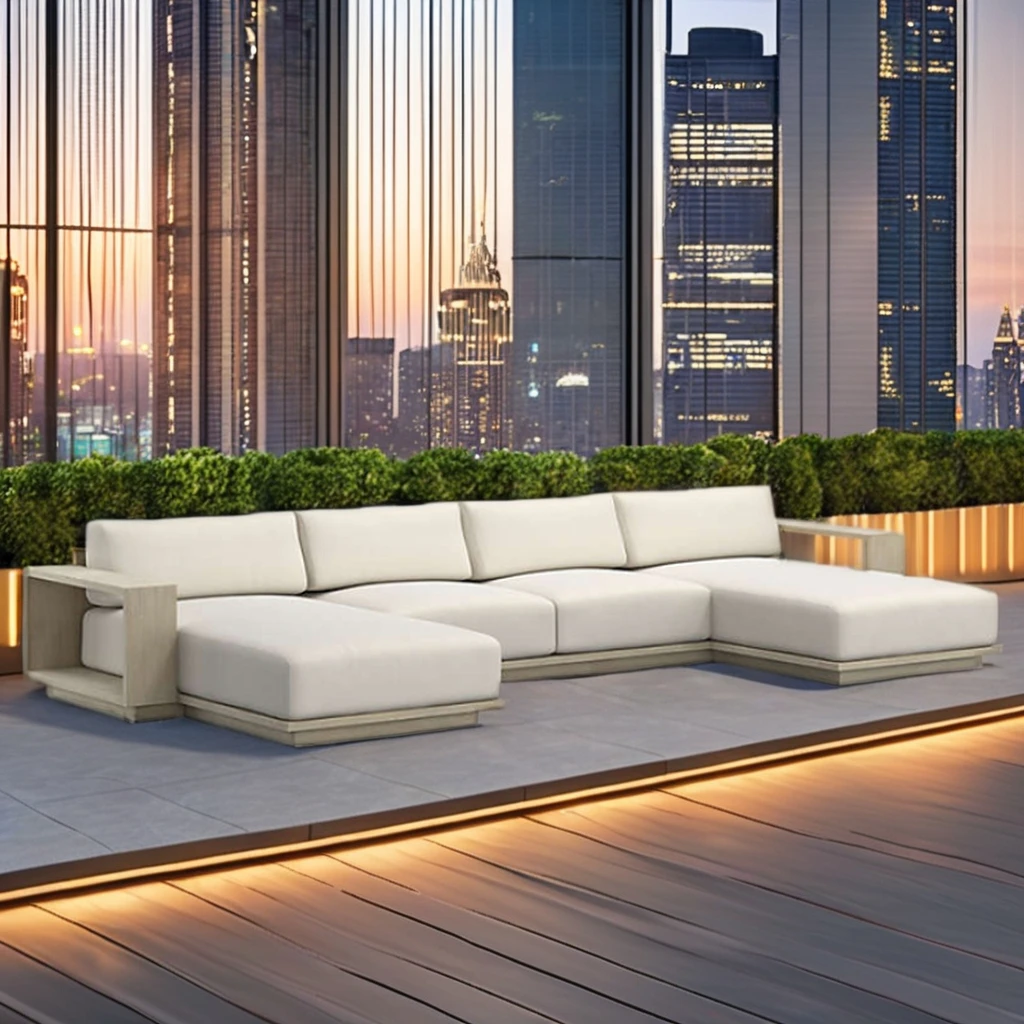 

Modern Luxury Patio Garden Hotel Outdoor Metal Solid Wood Furniture Teak L-shape Sectional Sofa Set