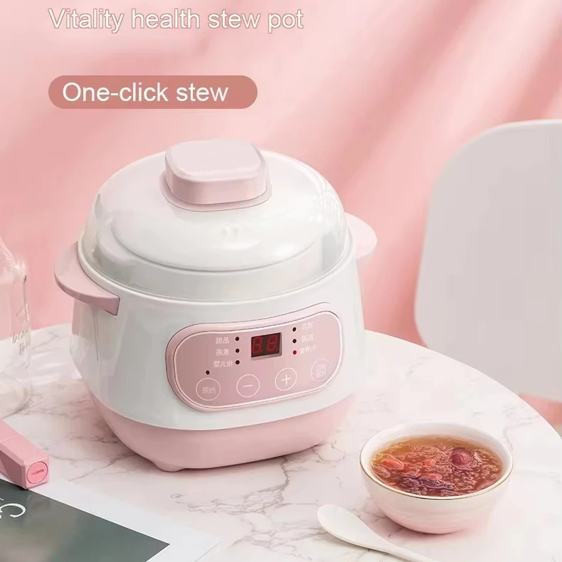 24H Preset Automatic Insulation Ceramic Pot Cute Design Smart Mini Electric Steamer Slow Cooker with Glass Cover Rice/Soup