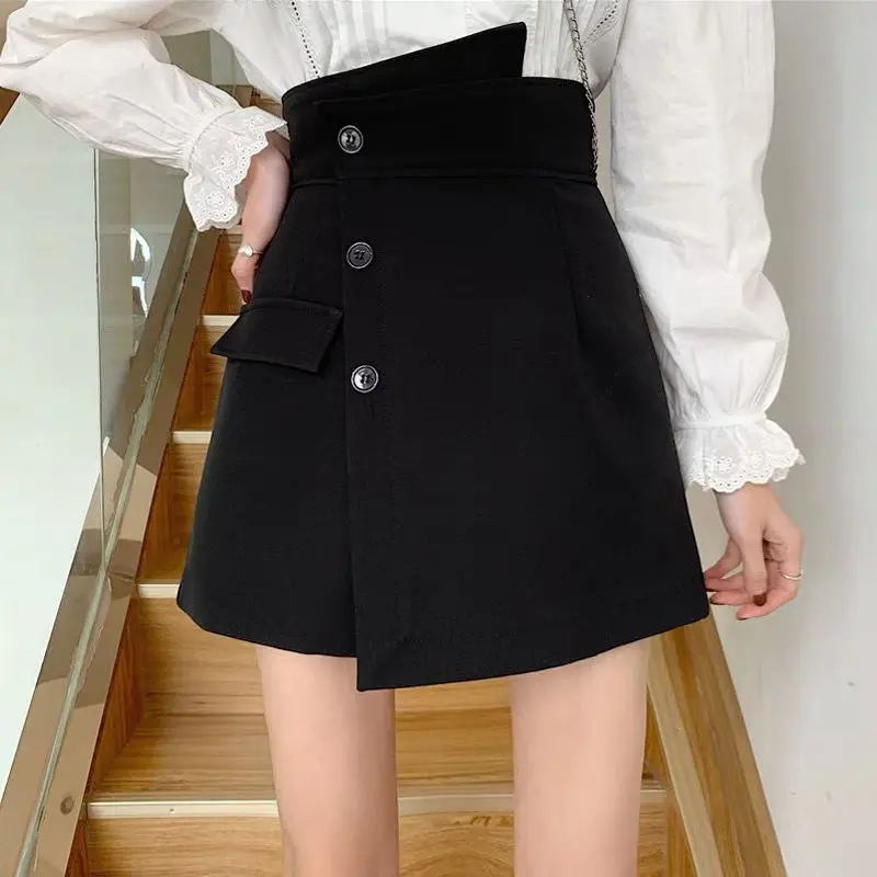 

Юбка-шорты женская летняя больших размеров с высокой талией, А-силуэт, асимметричная, черная, с дизайнерским акцентом, для стройности