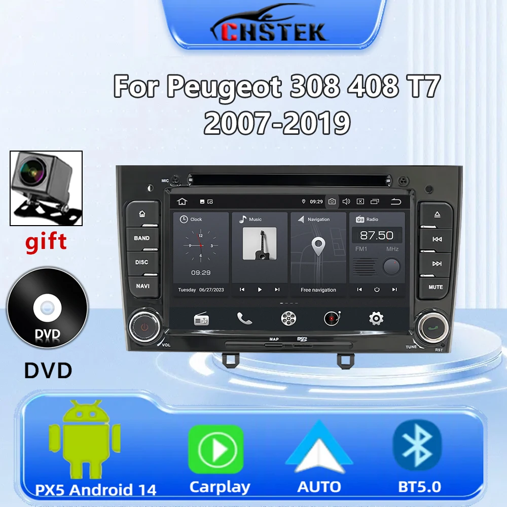 

CHSTEK Car Radio Android 14 For Peugeot 308 408 T7 2007-2019 DVD CarPlay Autoradio Multimedia Navigation Player Bluetooth WIFI