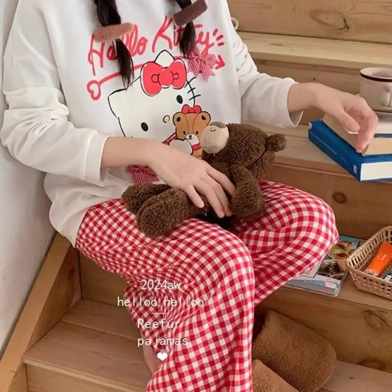 

Sanrio Hello Kitty Women's Sleeping Pajamas Sets Kawaii Cartoon Student Autumn Leisure Long Sleeve Pants Dormitory Homewear New