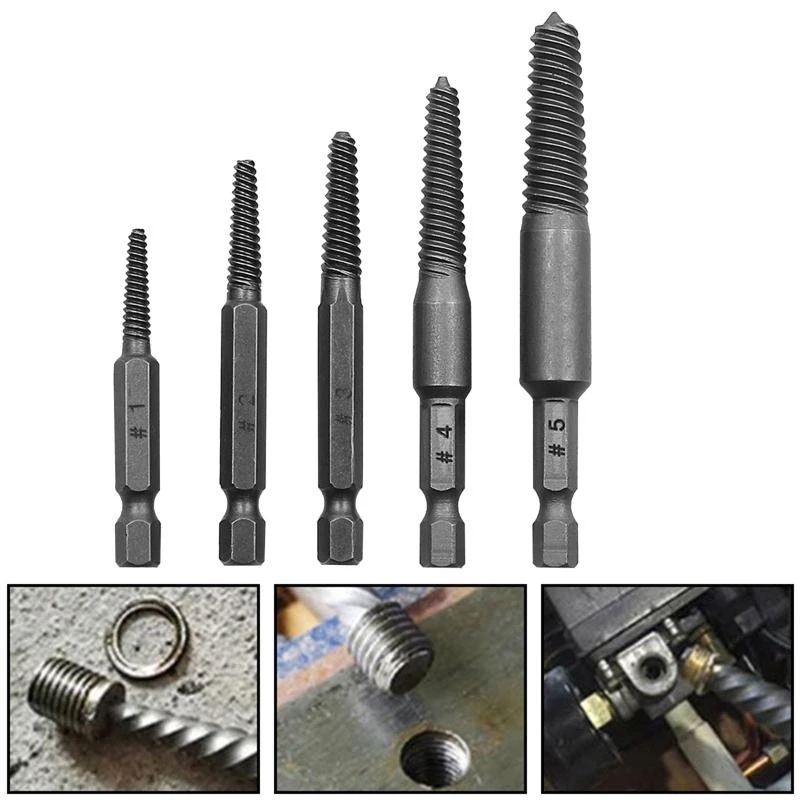 

5 Pieces Hex Shank Broken Screwdriver Extractor Set Portable Spiral Flute Bolt Extractor Set for Removing Stripped top sale
