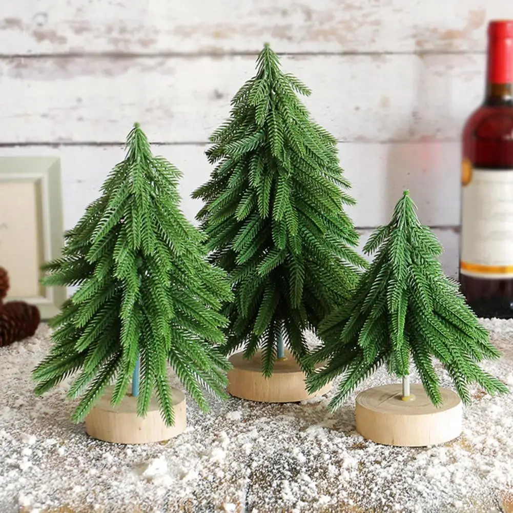 Eco-friendly Holiday Decor Miniature Christmas Tree Figurine with Wooden Base for Indoor Decor Artificial Norfolk Green Pine