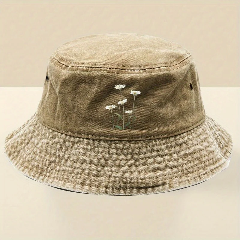 1pc Foldable Lightweight Daisy Fisherman Hat, Casual Street Style for Women's Travel, Washable, Half-brim Vintage Design, Comfor