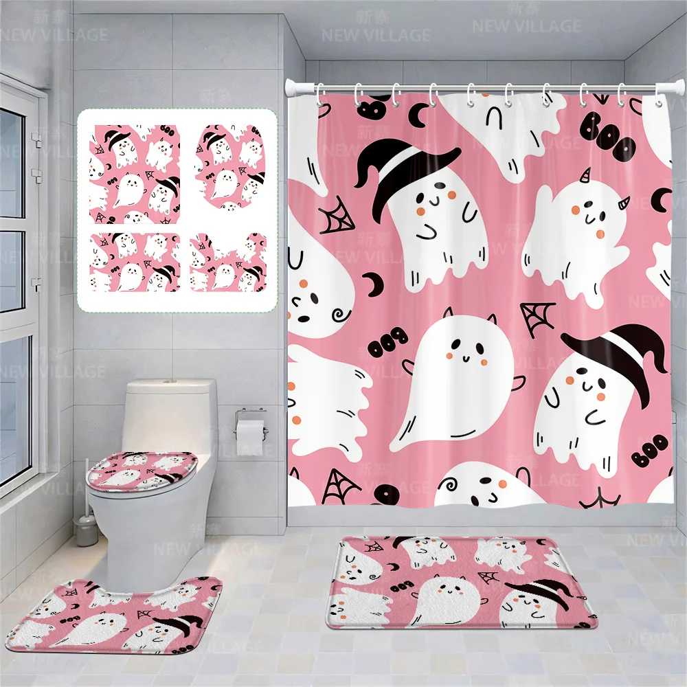 Home shower curtains bathroom Decora waterproof fabric non-slip bath mat water absorption curtain Modern Nordic Halloween