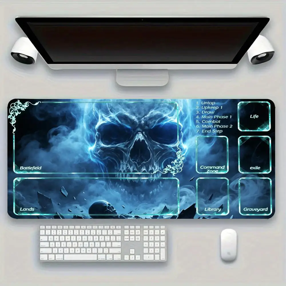 Mousepad Dark Fantasy Blue Fire Skull Reaper Art For Office Desktop Bedroom Learning Playmat