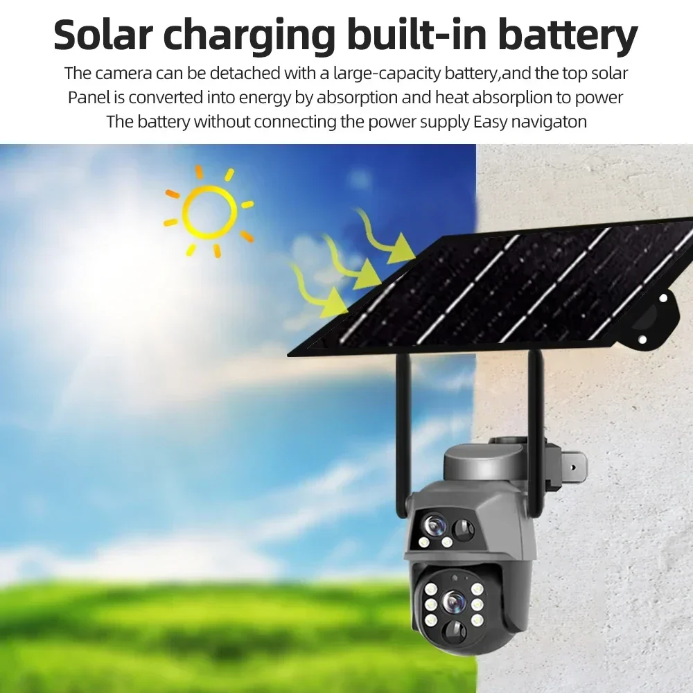 HD 4G Solar Camera, 8MP Dual Lens, WiFi Surveillance PTZ Battery  PIR Human Detection Night CCTV Cam Campi Pro APP image 3
