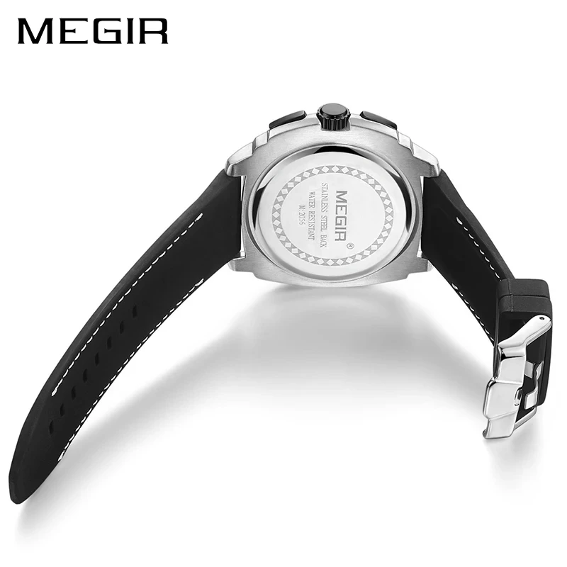 MEGIR 2056 Men's Sport Quartz Watch Fashion Waterproof Silicone Strap Military Chronograph Casual Wristwatches Outdoor Fashion