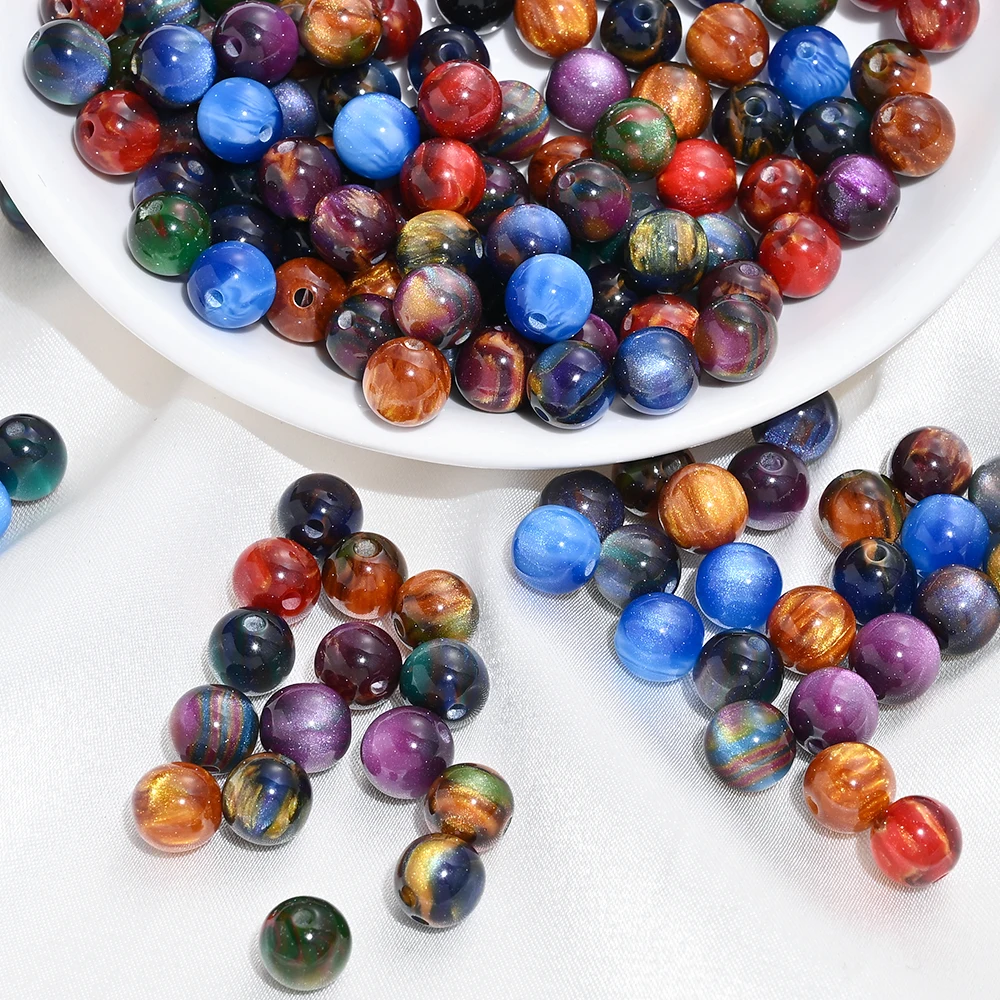 100 Stück 8mm Aurora Glitzer Harzperlen Runde Perlen für DIY Handgemachte Spacer-Perlen Armband Halskette Schmuckherstellung Zubehör – Detail 9