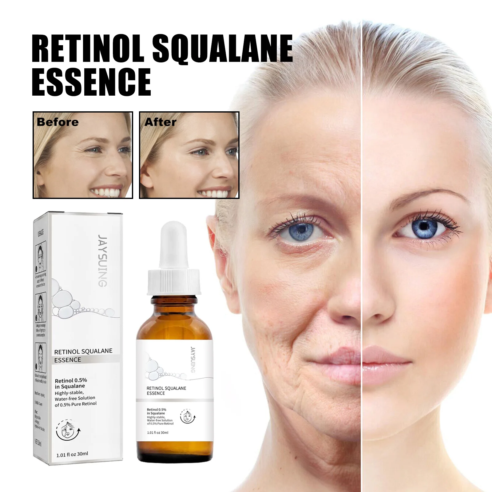 Pure Retinol Wrinkle Remover Face Serum Fade Fine Lines Anti-aging Essence Deep Moisturizing Whitening Firming Repair Skin Care