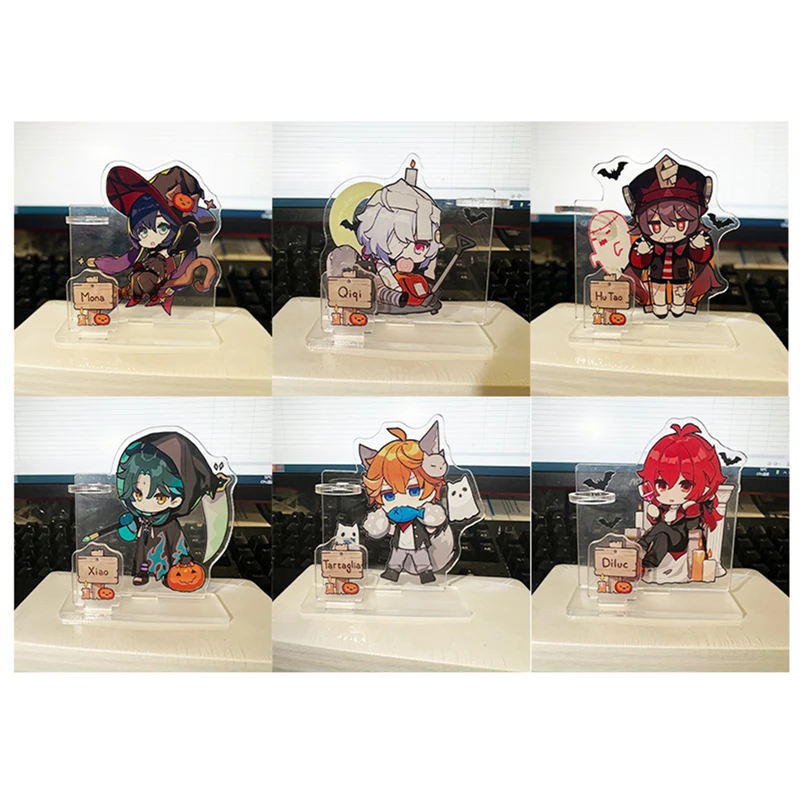 Q Version Genshin Impact Acrylic Stand Halloween Theme Desk Figure Model Table Plate Action Figures Animation Activities Decor