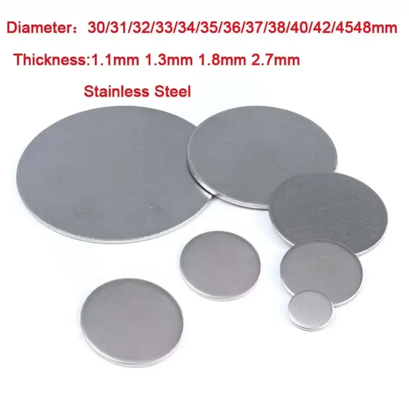 1-5pcs 304 Stainless Steel Small Round Plate Disc Solid Circular Sheet Round Disk Diameter 30~48mm Thickness 1.1/1.3/1.8/2.7mm