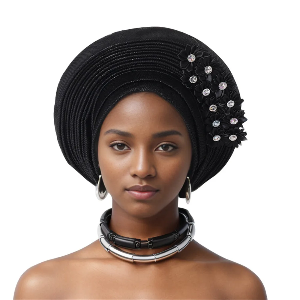Frauen Kopf wickel für Hochzeits feier Nigeria Kopf bindungen mit Blumen bereits gemacht Auto Gele 2024 neue afrikanische Headtie Turban – Detail 7