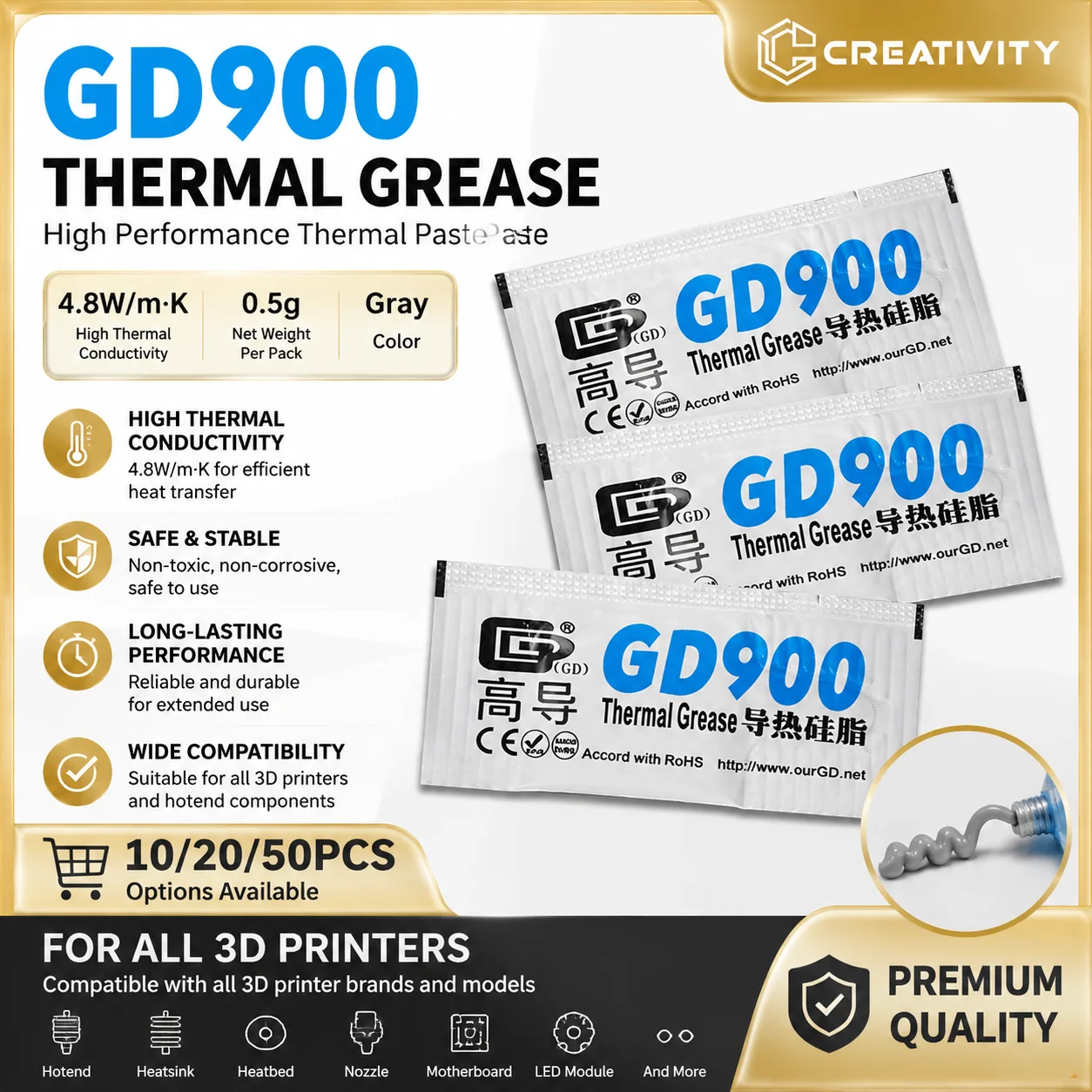 Wärmeleitpaste für A1 X1 P1 i7 U1 Hotend Effiziente Wärmeübertragung Thermische Paste GD900 für Alle FDM 3D-Drucker Hotend-Zubehörteile