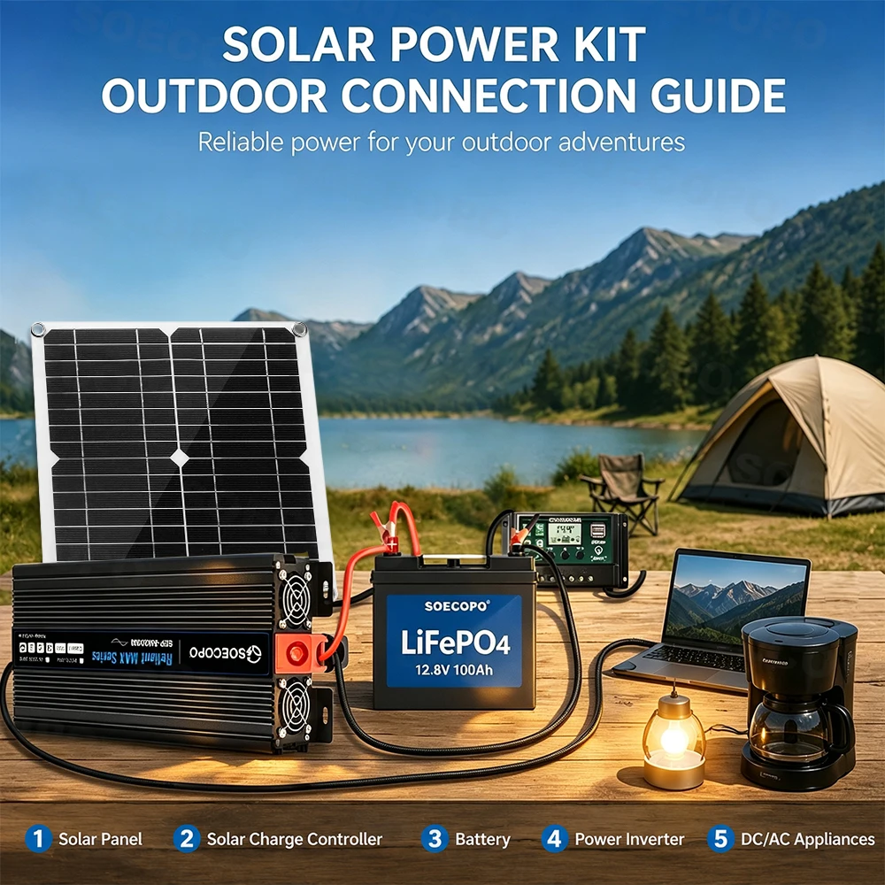 SOECOPO 20000W Version 2000W Rated Power Inverter with 300W Solar Panel 60A Controller 12V 24V 110V 220V RV Camping Outdoor Kit