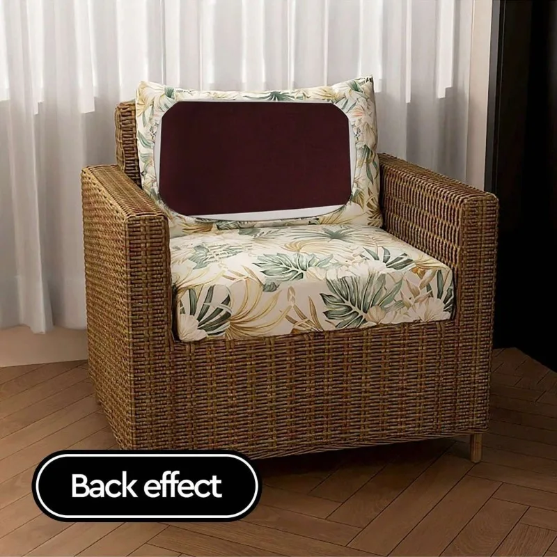 2pcs Printed Elastic Sofa Cushion Set Outdoor Rattan Chair Backrest + Cushion Sofa Cover, Two-piece Sofa Cushion Cover Set