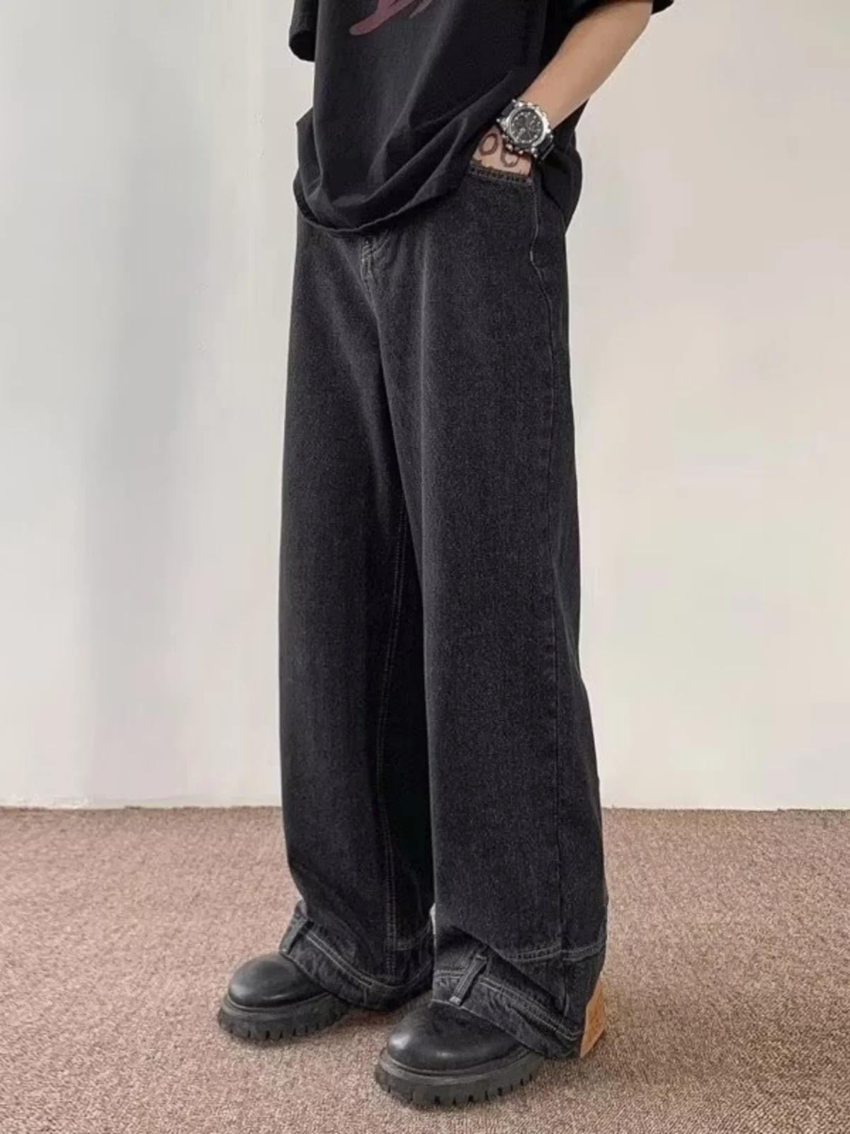 بنطلون جينز رجالي من Cleanfit، بنمط الشارع الأمريكي، فضفاض ومستقيم الساق، مريح ومتين، أزياء شبابية عصرية #2