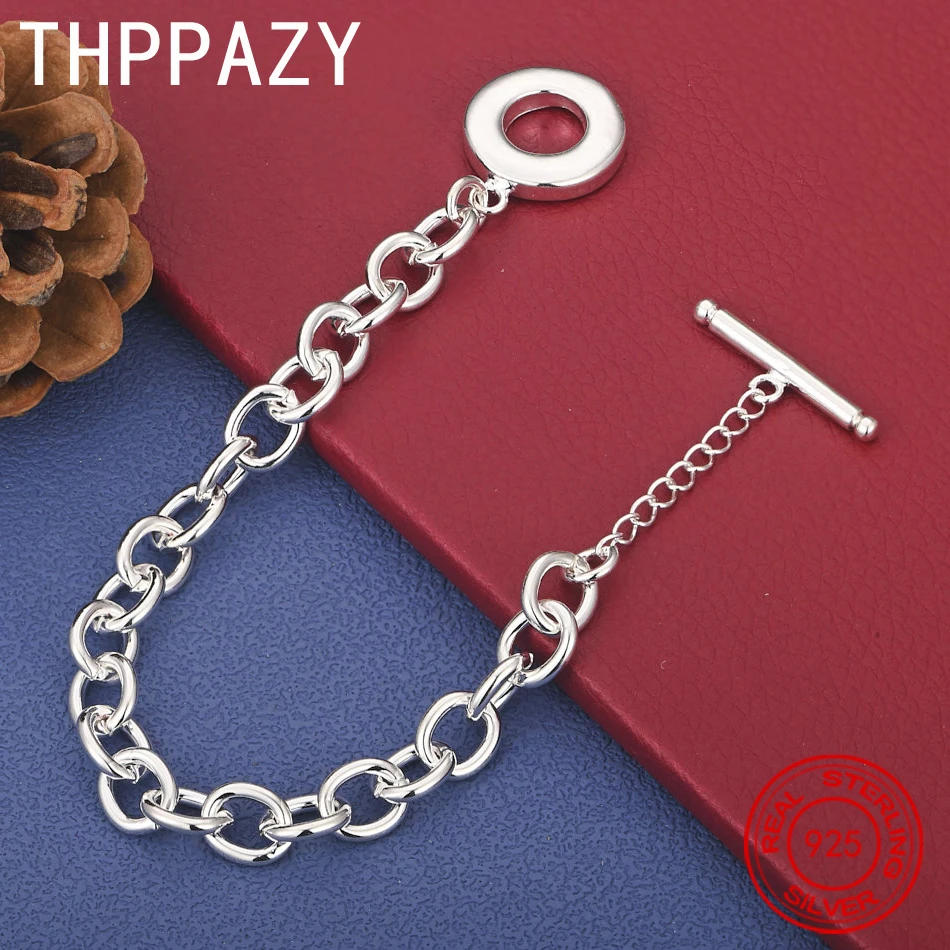 

THPPAZY 925 Sterling Silver OT Clasp Simple Bracelet For Women Party Fashion Jewelry Christmas Holiday Gift 20cm Hand Chain