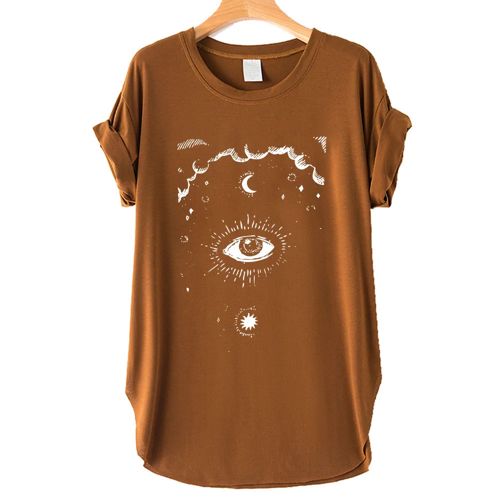 

Seeyoushy Eye Print 2023 Summer New Fashion Women's T-shirt Side Slit Harajuku Ladies Top Y2K Aesthetic Women's Clothing Acotar