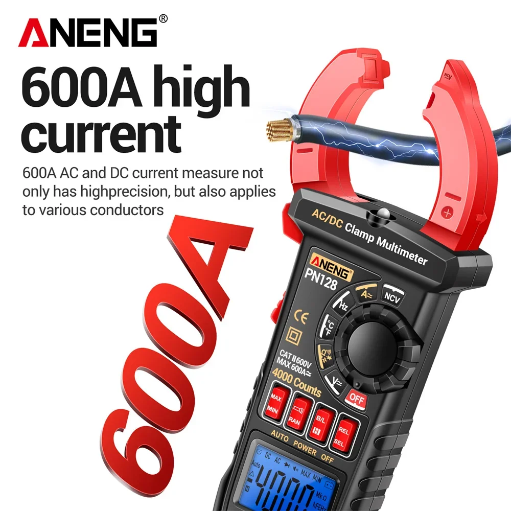ANENG PN128 Clamp Multimetr cyfrowy 4000 zliczeń Narzędzie do testowania natężenia prądu Ohm Ekran LCD True RMS Wysoka precyzja dla elektryków