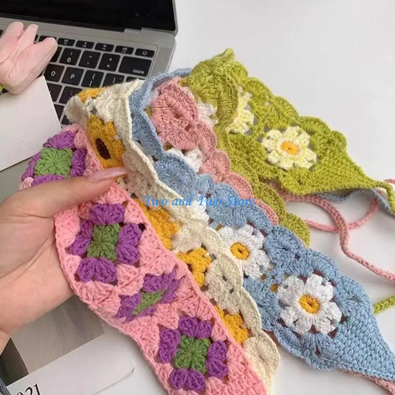 

HX6F Winter Knit Floral Headbands for Womens Crochet Turban Knitted Ear Warmer Head Wrap Vintage Hair Scarf