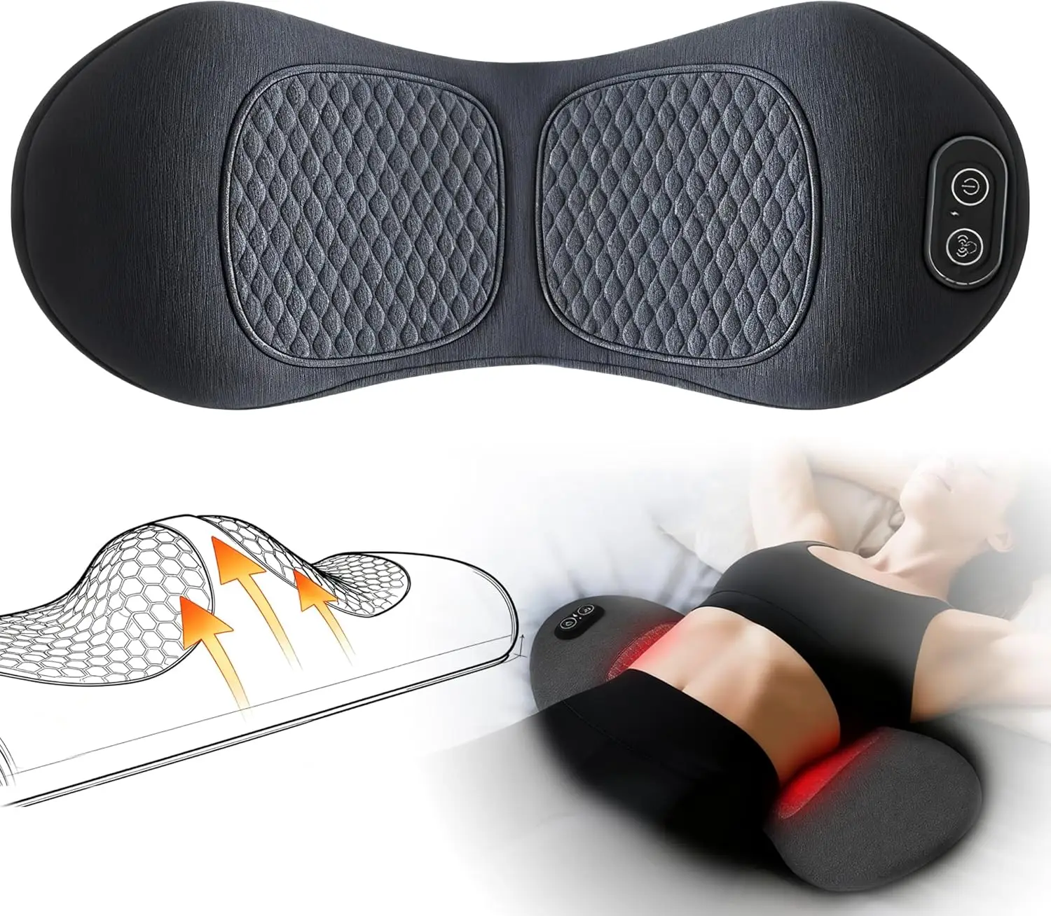Smooth Triple Fusion Back Massager with Heat,for Sciatica Pain Relief Devices Lower Back Massager for Pain Relief