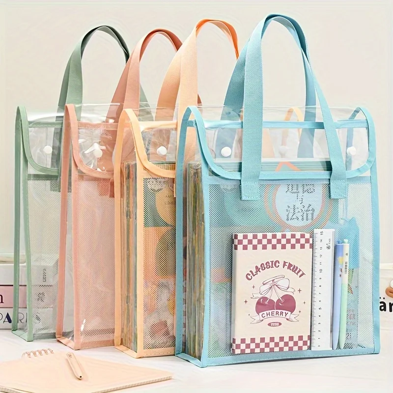 

1pc large-capacity portable transparent waterproof handheld file folder, retractable file storage bag, PVC self-adhesive file st