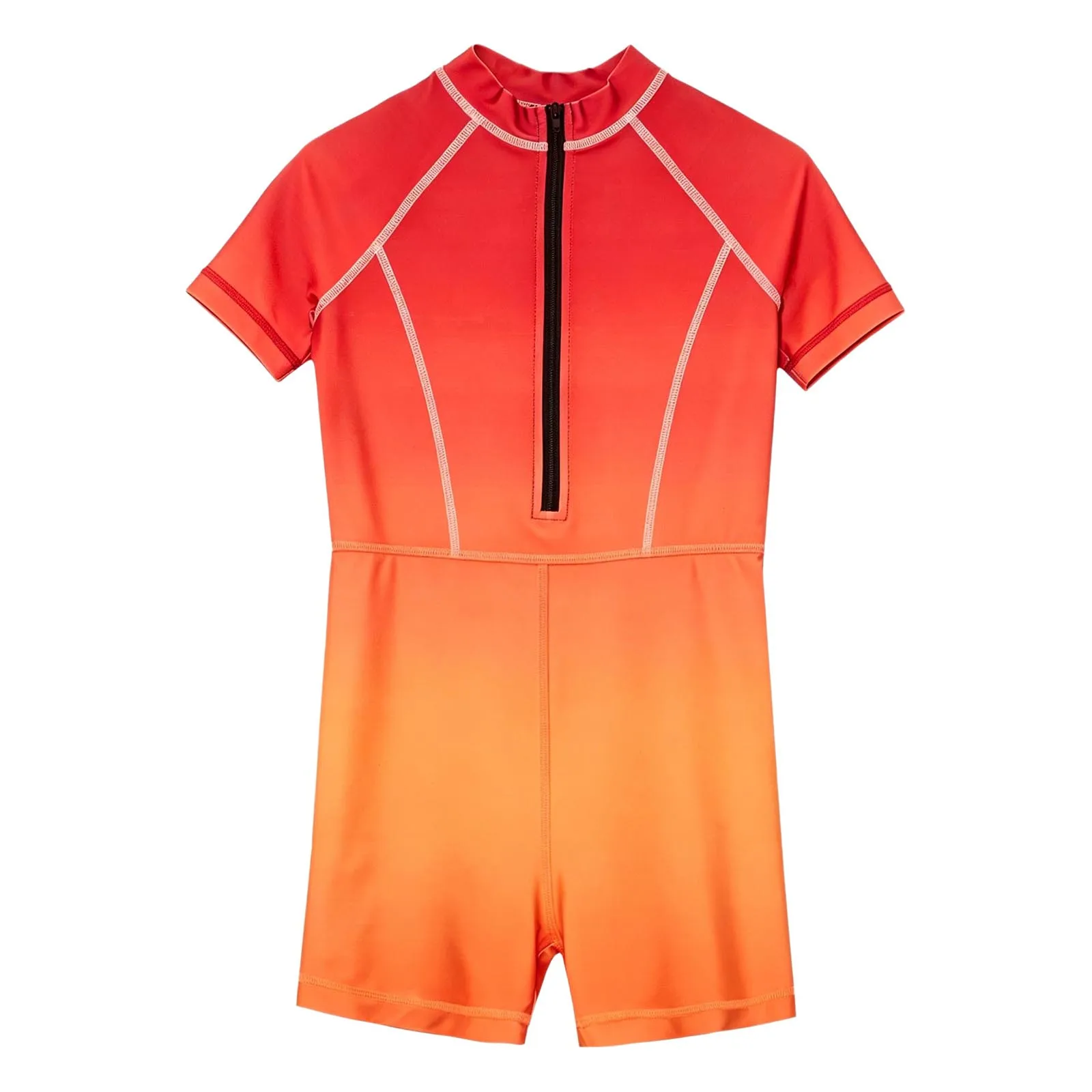 Kids Gradient Swimwear Rash Guard Wetsuit Short Sleeve Zipper Bodysuit Swimsuit Surfing Diving Beach Pool Bathing Suit Beachwear