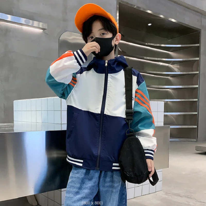 Spring Clothes Boys Jacket For Children Outwear Jacket Boys 4-14 Years Hooded Vertical Stripes mid-length Windbreaker For Boys