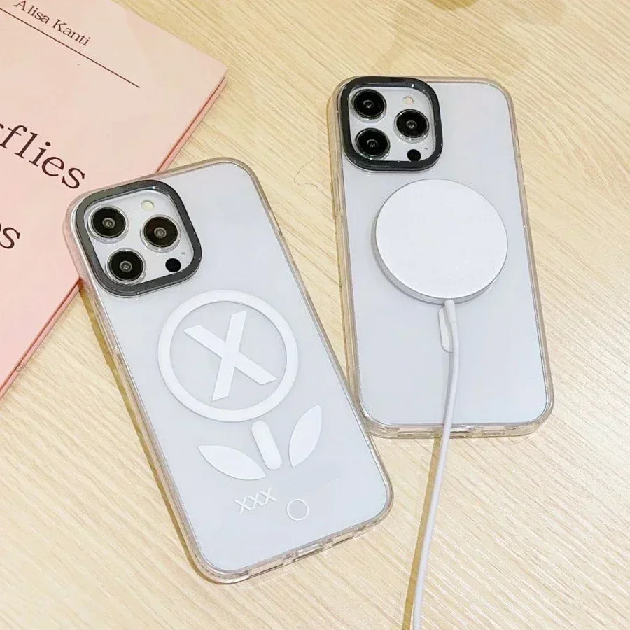 

Magnetic Transparent Border X Phone Case Cover for IPhone 11 12 13 14 15 16 Pro Max Case for IPhone 16 Pro Max