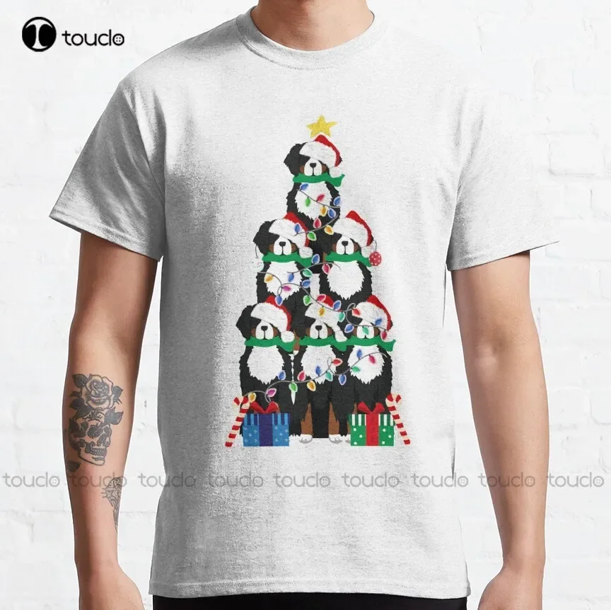 Holiday Bernese Mountain Dog Puppy Christmas Tree Classic T-Shirt Sleeveless Shirts For Men Custom Aldult Teen Unisex Xs-5Xl New