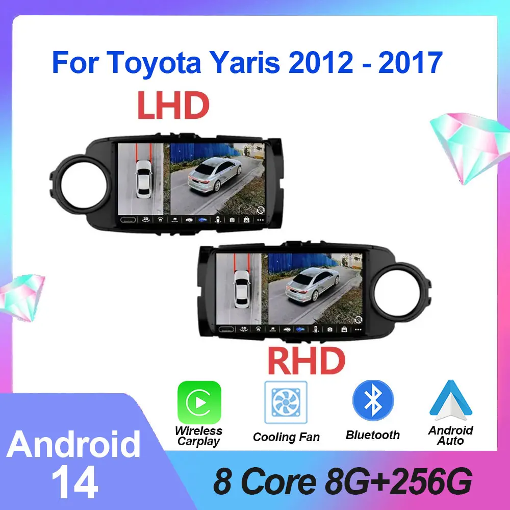 

Автомагнитола на Android 14 для Toyota Yaris 2012 - 2017 с GPS-навигацией, мультимедийный проигрыватель Vido, Carplay, стерео, QLED, IPS