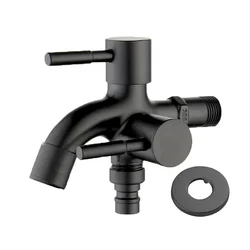 Black Bibcock Double Using Washing Machine Faucet 304 Stainless Steel Wall Bathroom Corner Garden Outdoor Tap Mop Balcony G1/2'