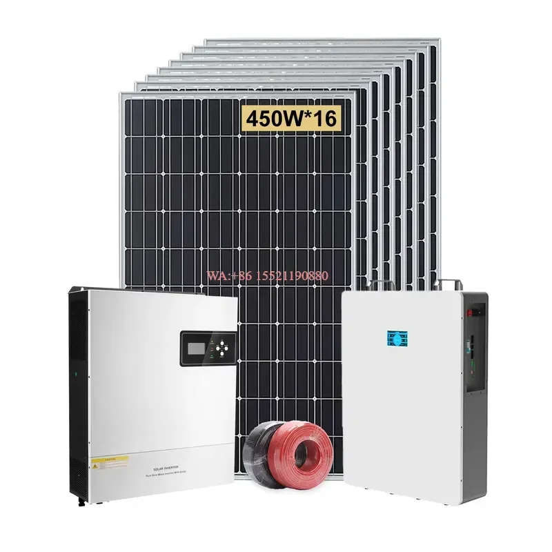 WMWMNU 10KW Hybrid Solar Power System Kit with 7.2KW Monocrystalline Solar Panels 10KWH LiFePO4 Battery MPPT Controller for