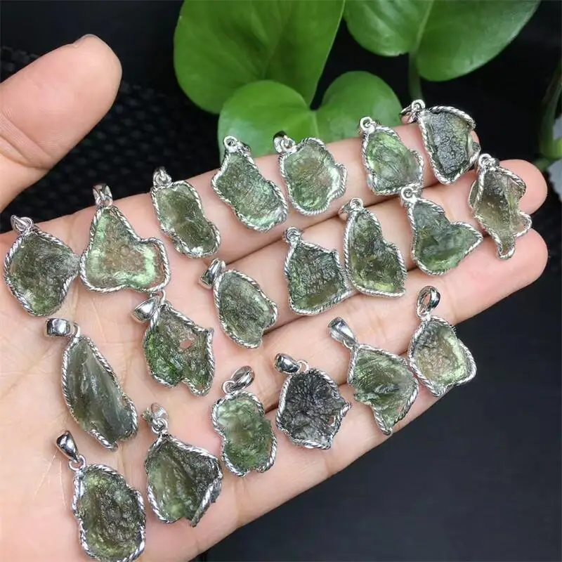 

S925 Natural Czech Meteorite Pendant Fashion Fengshui Crystal Jewelry Holiday Gift Women Healing Energy Stone 18-21MM