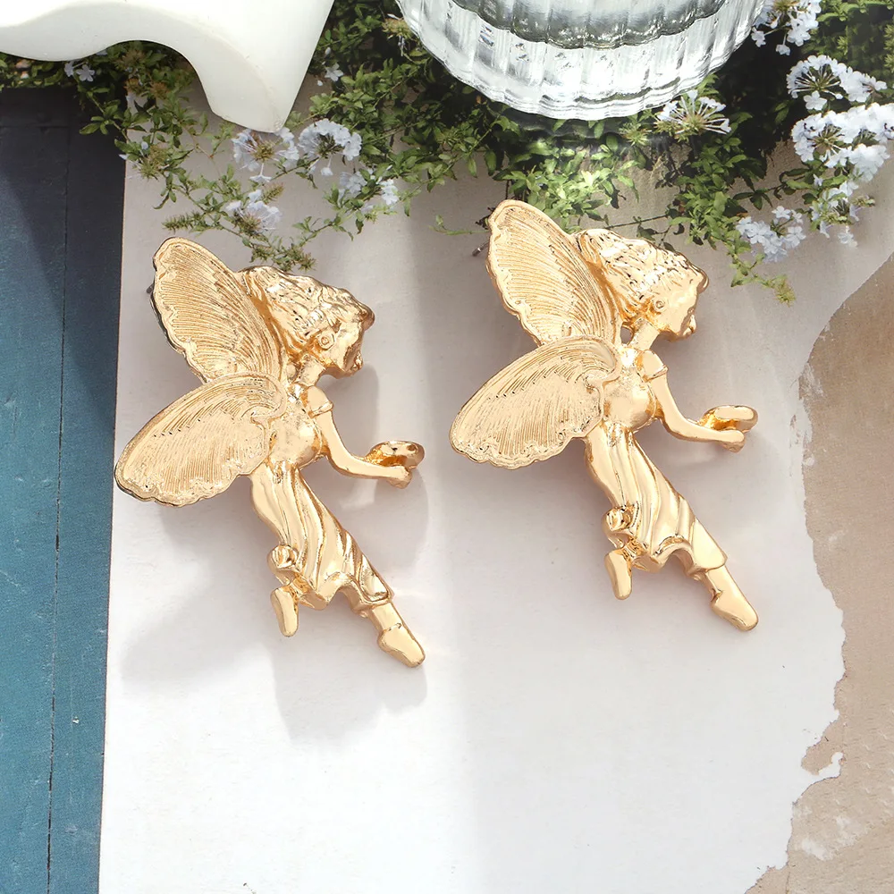 Artistic retro texture angel earrings creative design court style Norse mythology Muse earrings