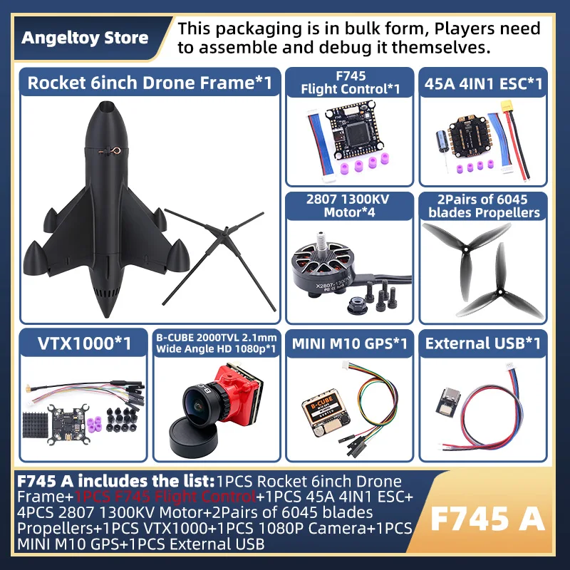 Rocket 6inch FPV Drone Frame Kit Carbon Fiber Racing Quadcopter Freestyle INAV Beatflight F4 F745 H743 Ardupilot Flight Control