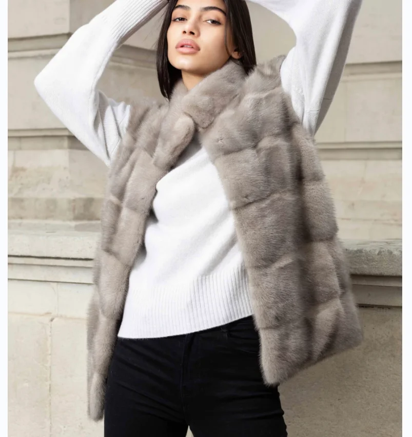 Imagem -04 - Colete de Pele de Vison Inverno Quente Feminino 100 Real Vison Fur Vest Estilo de Rua Europeu