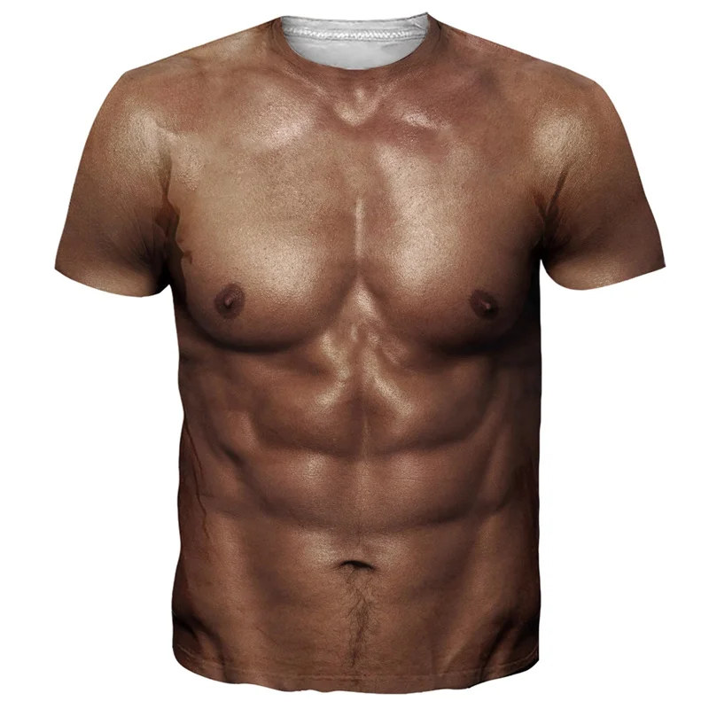 Fun Summer Bikini Pattern T-shirts, Men's Printed Fake Abs Short-sleeved T-shirts, Women's Role-playing Costume Novelty T-shirts