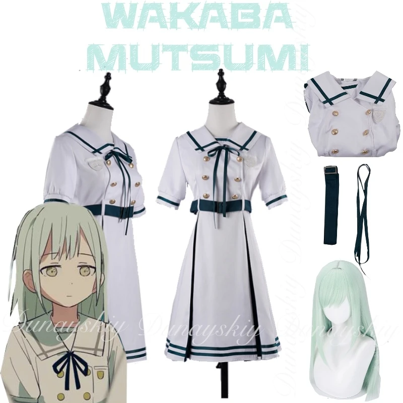 

BanG Dream! Аниме Wakaba Mutsumi Косплей с белой куклой Songle Школьная форма и голубой парик Ave Mujica Косплейコス этом Полный костюм