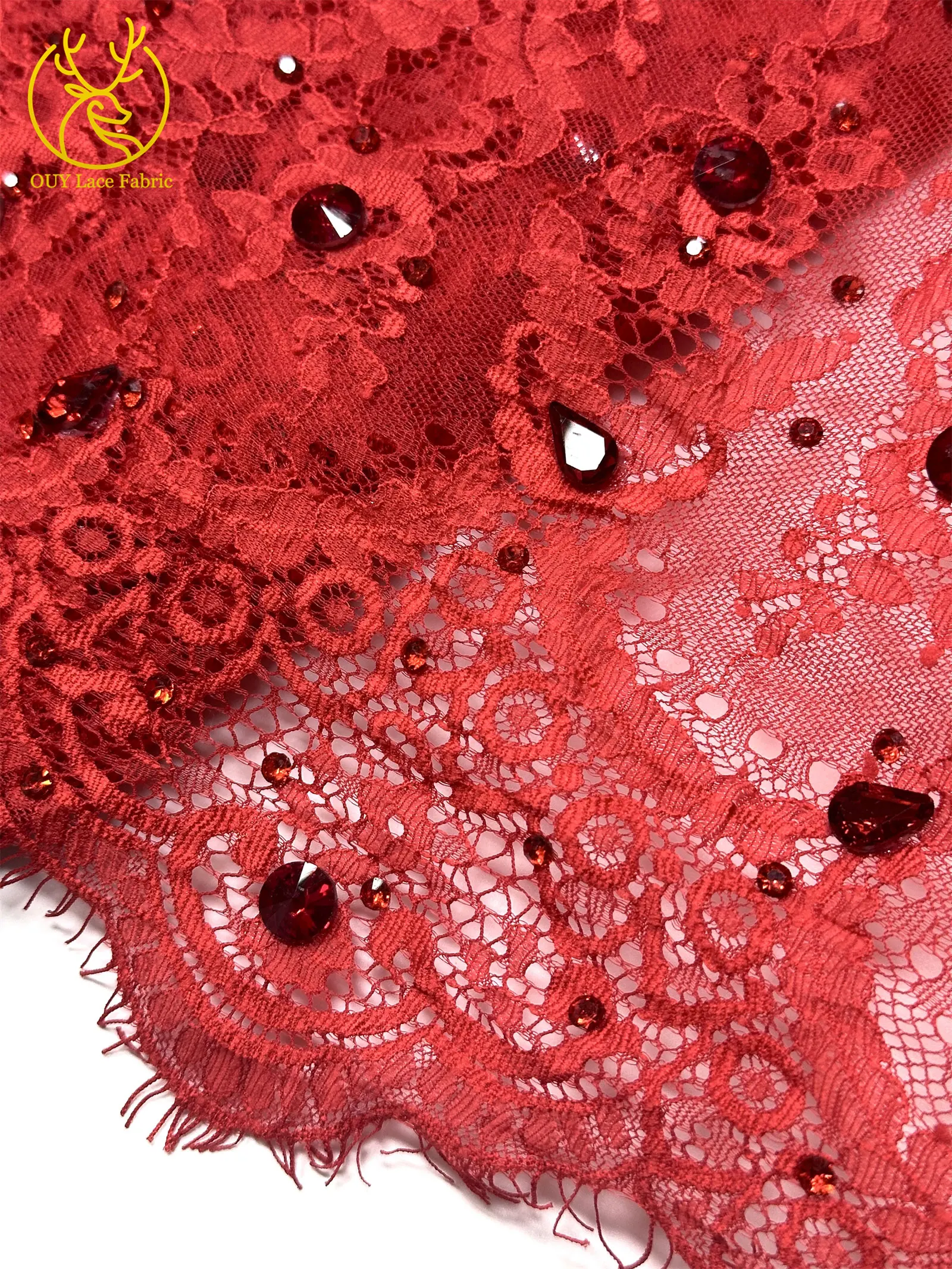 Roter nigerianischer Spitzenstoff, hochwertige afrikanische Milchseide mit Steinen, Guipure-Kordel für Damen-Partykleider, DIY-Nähzubehör, 3 Meter – Detail 20