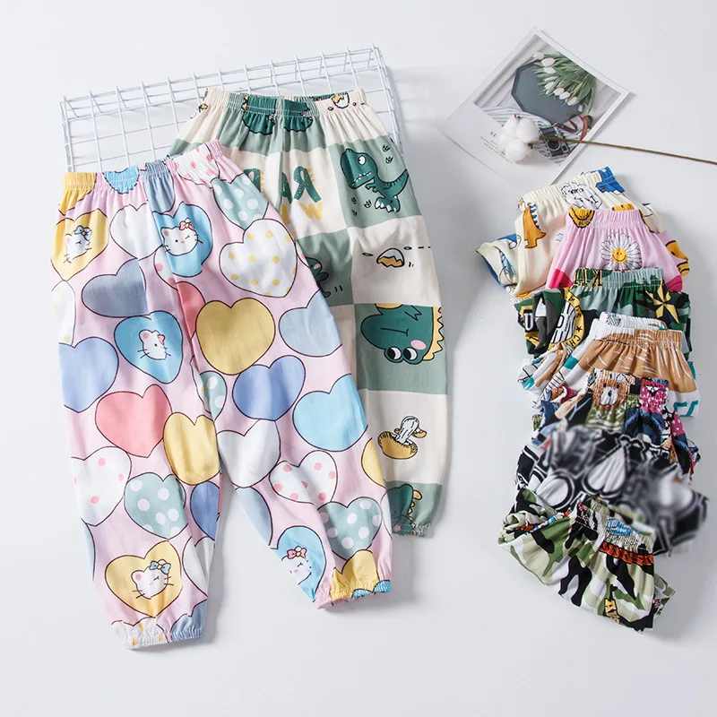 Children's Students' Mosquito Repellent Pants Ice Silk Baby Lantern Pants Summer Girls' and Boys' Breathable Casual Long Pants