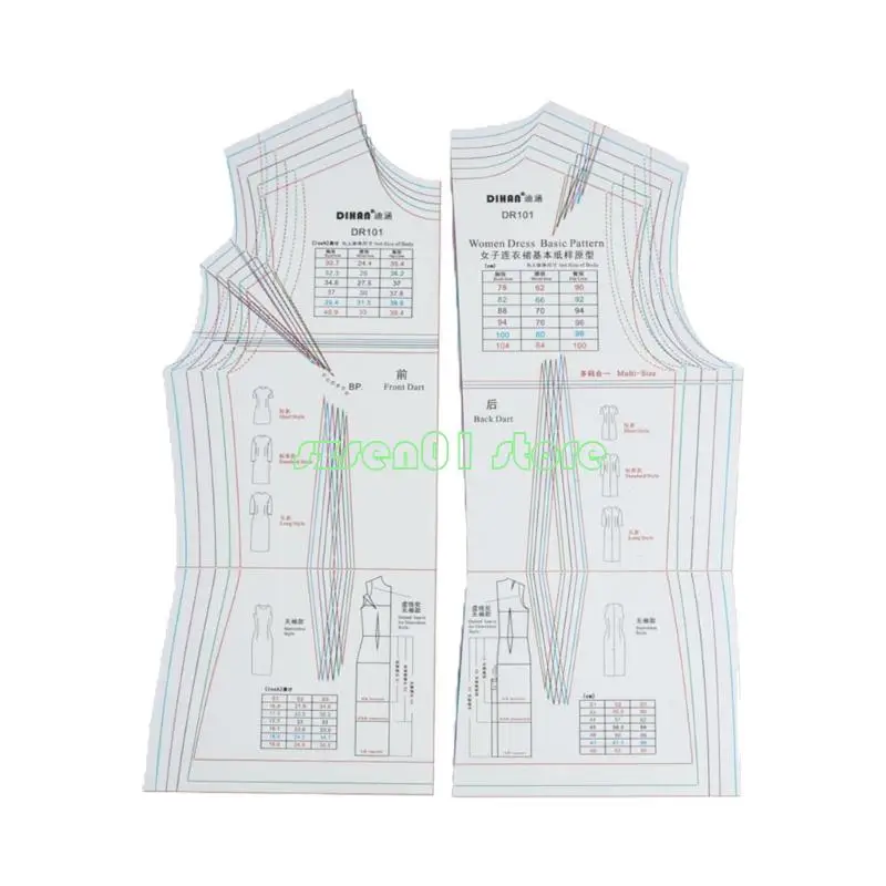 

G32A Women's Dress Ruler в использовании линейки для создания базовых шаблонов узора платья