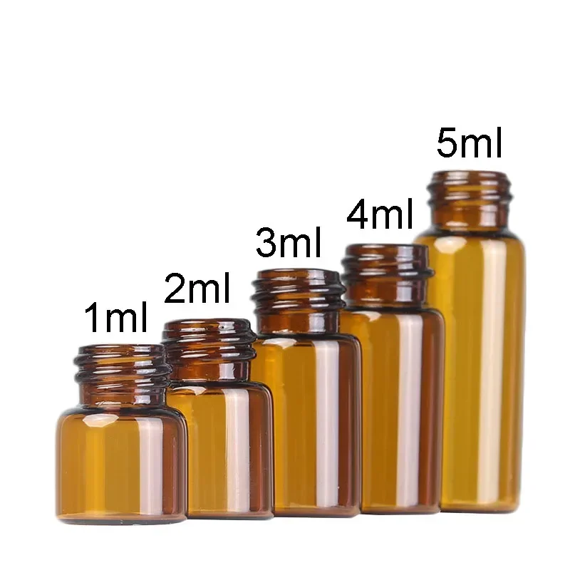 100 pz 1ml/2ml/3ml/5ml vuoto Dram ambra vetro bottiglia di olio essenziale fiale di vetro bottiglie riutilizzabili profumo olio campione bottiglia di prova