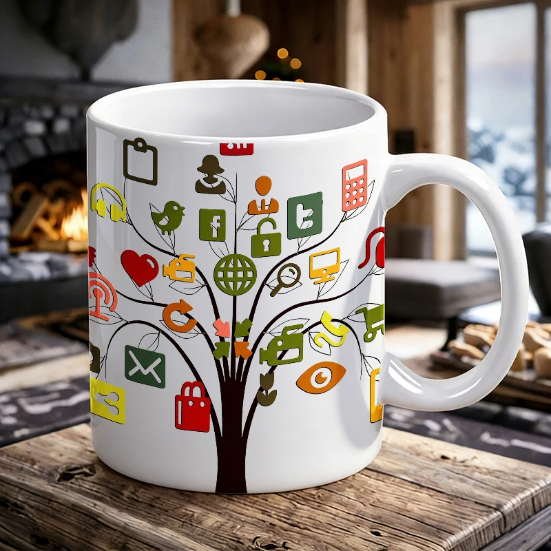 

Technology Icon Creative Tree Ceramic Cup, Coffee Cup, Milk Cup, Office Tea Cup, Drinking Cup, Fade-Resistant, Gift for Friends