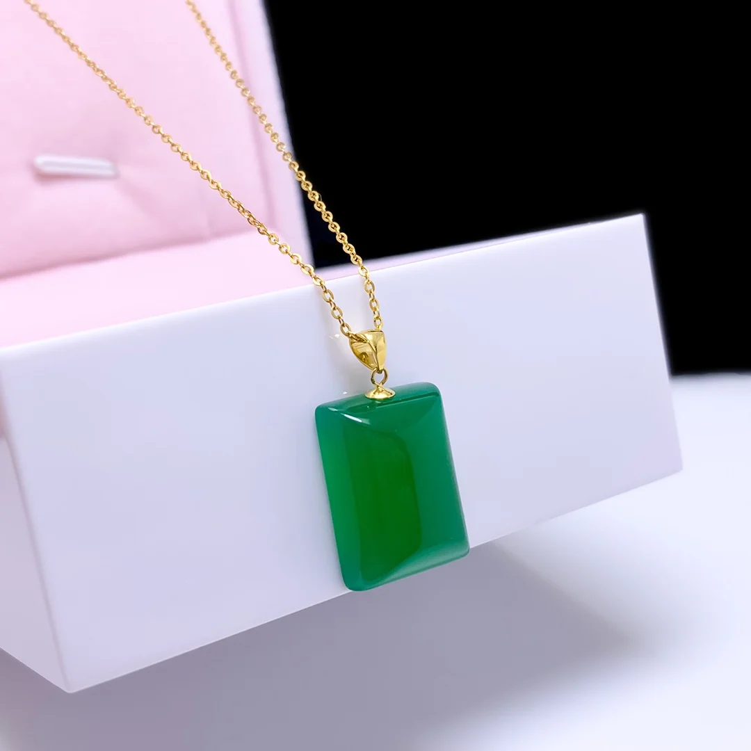 SHILOVEM 18k yellow gold natural green chalcedony pendants  none necklace ethnic new wholesale Fine women gift yzz13185222ys