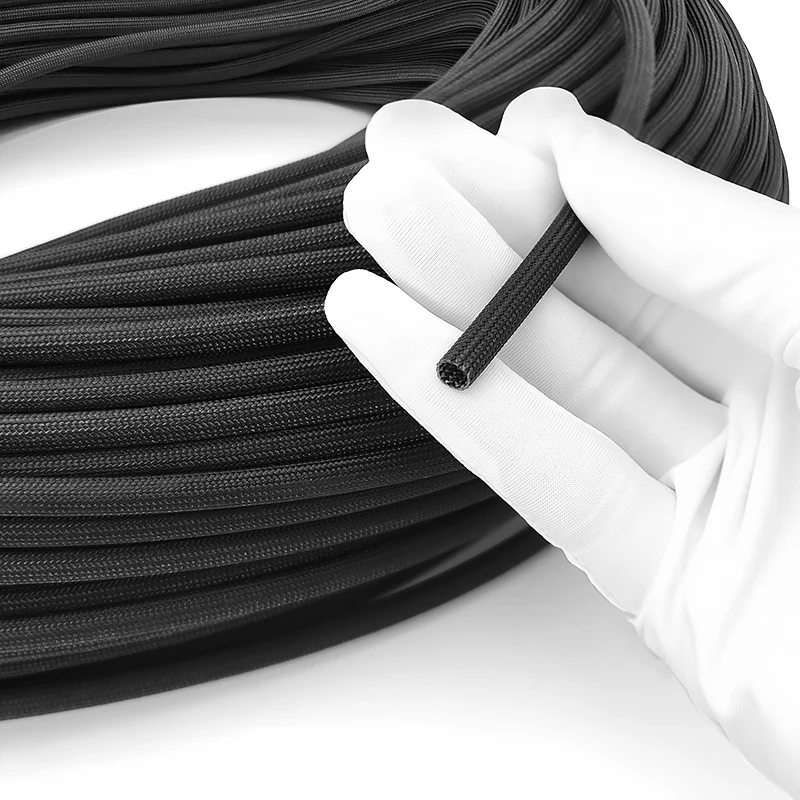 Black Fiberglass Tube ID 4mm 800Deg.C wire Sleeve Chemical Fiber Glass Sleeving Alkali Free Fiber Braided Insulation Sleeved
