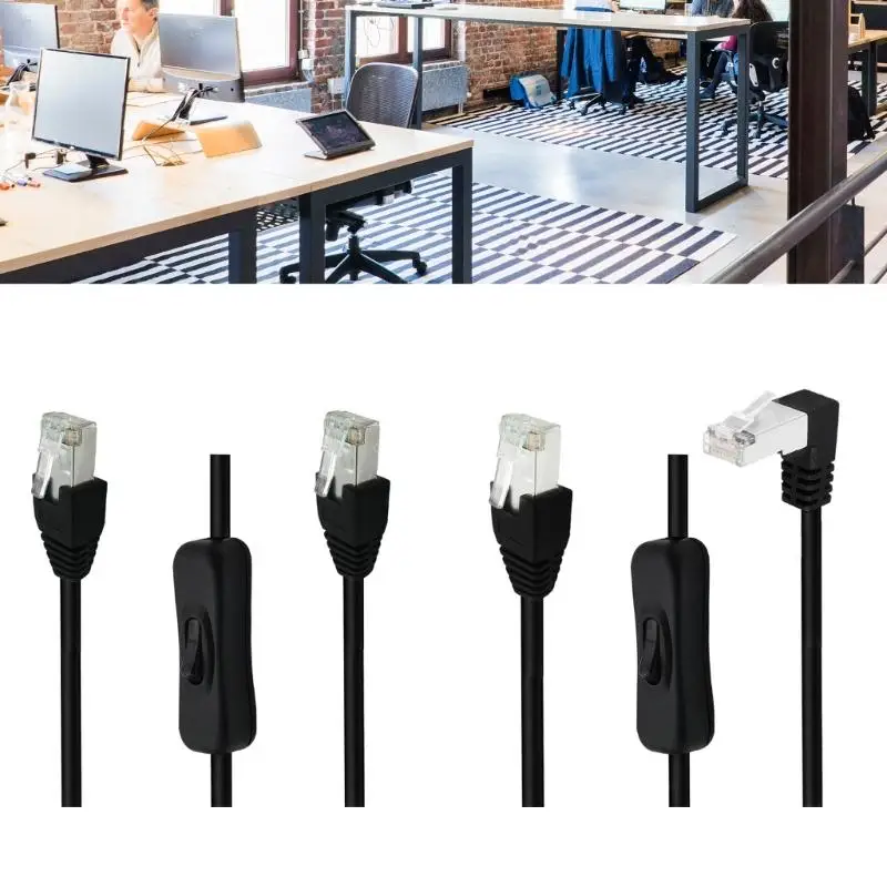 Ethernets Extension Cord CAT6e RJ45 Extension Cord with On Off Switchs Male to Female/90Degree RJ45 Networks Cable